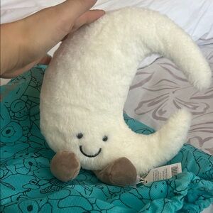 Plush Crescent Moon Pillow - Cream with Brown Feet
